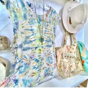 Artisan Tie-Dye Women's stretchy boho Top w rustic hippy shabby chic vibe
